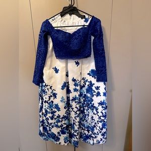 Two piece blue and white prom dress